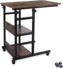 img 4 attached to Versatile AHB Home Office Side Table: Space-Saving Design with Caster Wheels, 2 Shelves, and Adjustable Height - Perfect Writing Desk or Laptop Workstation for Bedroom or Living Room