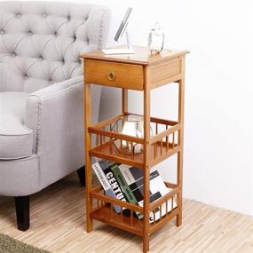 img 3 attached to 🌿 Bamboo 3 Tier Nightstand End Side Table with Drawer for Small Spaces - Ideal Bedside End Table for Bedroom, Chair, Sofa Side