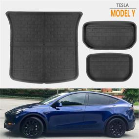 img 4 attached to 🚗 Tesla Model Y All-Weather Cargo Liner Mat Set - Frunk, Rear Trunk, and Storage Trunk Mats for Interior Protection - Pack of 3