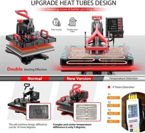 img 1 attached to 🔥 VIVOHOME Улучшенный комбо 5 в 1: откидной сублимационный термопресс для футболки, шапки, кружки, тарелки - красный 15х12 дюймов