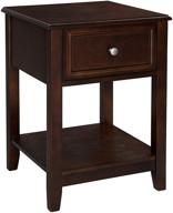 🔴 vasagle end table nightstand with drawer and bottom shelf for bedroom living room - compact 15.7", reddish brown logo