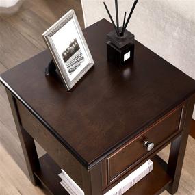 img 2 attached to 🔴 VASAGLE End Table Nightstand with Drawer and Bottom Shelf for Bedroom Living Room - Compact 15.7", Reddish Brown