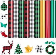 🎄 assorted buffalo plaid htv vinyl rolls - 9 pieces iron-on heat transfer vinyl for christmas decoration on t-shirts, fabric crafts, and diy decor supplies logo