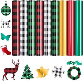 img 4 attached to 🎄 Assorted Buffalo Plaid HTV Vinyl Rolls - 9 Pieces Iron-on Heat Transfer Vinyl for Christmas Decoration on T-Shirts, Fabric Crafts, and DIY Decor Supplies