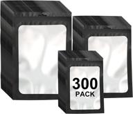 🛍️ 300 pack smell proof resealable mylar bags - for food storage, snacks, jewelry, and more! 3 sizes with front window packaging pouch - black, 3x4.7, 4x6, 4.7x7.9 inches логотип