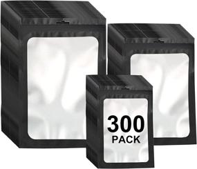 img 4 attached to 🛍️ 300 Pack Smell Proof Resealable Mylar Bags - For Food Storage, Snacks, Jewelry, and More! 3 Sizes with Front Window Packaging Pouch - Black, 3x4.7, 4x6, 4.7x7.9 Inches