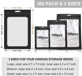 img 3 attached to 🛍️ 300 Pack Smell Proof Resealable Mylar Bags - For Food Storage, Snacks, Jewelry, and More! 3 Sizes with Front Window Packaging Pouch - Black, 3x4.7, 4x6, 4.7x7.9 Inches