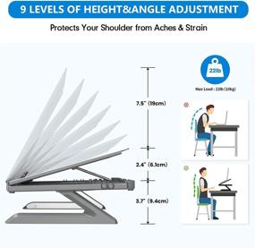 img 3 attached to AboveTEK Genie Book Laptop Stand Riser - Adjustable 9 Heights/Angles | Portable Gray Desk for 6-17" Laptops & Two Phones | Foldable to 11x11x1" | Rock Solid & Lightweight Workstation