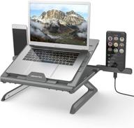 abovetek genie book laptop stand riser - adjustable 9 heights/angles | portable gray desk for 6-17" laptops & two phones | foldable to 11x11x1" | rock solid & lightweight workstation logo