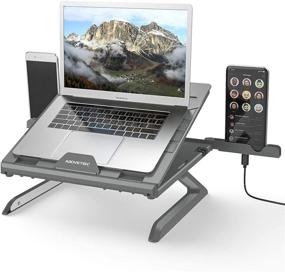 img 4 attached to AboveTEK Genie Book Laptop Stand Riser - Adjustable 9 Heights/Angles | Portable Gray Desk for 6-17" Laptops & Two Phones | Foldable to 11x11x1" | Rock Solid & Lightweight Workstation