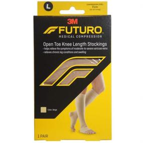 img 1 attached to Futuro - MMM-412 Therapeutic Knee Length Stockings: Relieve Mild Spider Veins, Open Toe, Large Size, Beige