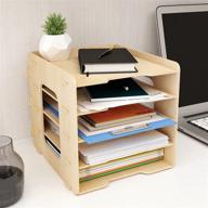 📚 puncia 5-tier wood office paper organizer: stylish desktop file holder for efficient letter tray organization, a4 paper sorter, document book & magazine storage shelf rack – perfect horizontal desk organizer for home office, school, or classroom логотип