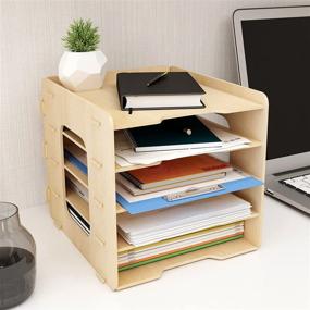 img 4 attached to 📚 PUNCIA 5-Tier Wood Office Paper Organizer: Stylish Desktop File Holder for Efficient Letter Tray Organization, A4 Paper Sorter, Document Book & Magazine Storage Shelf Rack – Perfect Horizontal Desk Organizer for Home Office, School, or Classroom