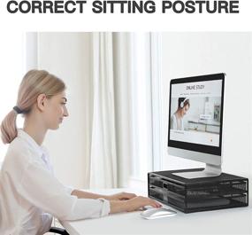 img 2 attached to 🖥️ HUANUO Monitor Stand with Drawer: Mesh Metal Riser for Desk Organization and Storage