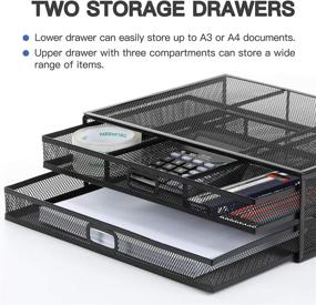 img 1 attached to 🖥️ HUANUO Monitor Stand with Drawer: Mesh Metal Riser for Desk Organization and Storage