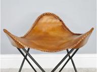 stylish tan brown vintage leather arm butterfly chair with fold-able stand & stool for classic handmade home décor логотип