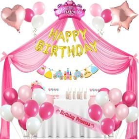 img 4 attached to 🎉 Unleash the Magic: Golray Princess Party Supplies for Girls with 33 Balloons, Tulle Backdrop, Bowknot, Gold Happy Birthday Balloons, Banner, Sash, Star Heart Crown Balloon – Perfect Pink and Gold Party Decorations