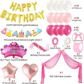 img 3 attached to 🎉 Unleash the Magic: Golray Princess Party Supplies for Girls with 33 Balloons, Tulle Backdrop, Bowknot, Gold Happy Birthday Balloons, Banner, Sash, Star Heart Crown Balloon – Perfect Pink and Gold Party Decorations