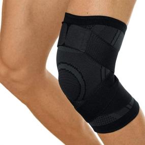 img 2 attached to 🏋️ Hopgo Knee Braces for Men Women: Non-Slip Knee Support Compression Sleeves with Adjustable Straps for Arthritis, Workout Running, Soccer, Basketball, Meniscus Tear - Single, Black - Size L