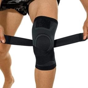 img 4 attached to 🏋️ Hopgo Knee Braces for Men Women: Non-Slip Knee Support Compression Sleeves with Adjustable Straps for Arthritis, Workout Running, Soccer, Basketball, Meniscus Tear - Single, Black - Size L