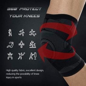 img 1 attached to 🏋️ Hopgo Knee Braces for Men Women: Non-Slip Knee Support Compression Sleeves with Adjustable Straps for Arthritis, Workout Running, Soccer, Basketball, Meniscus Tear - Single, Black - Size L