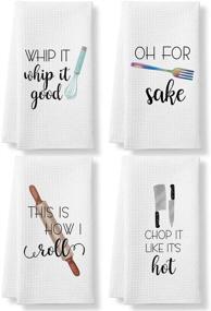 img 4 attached to 🌟 Set of 4 Funny Kitchen Towels and Dishcloths - Ideal for Washing and Drying Dishes - Cute Waffle Towels, Hand Towels, Tea Towels in White - Perfect for Birthday, Housewarming, and Christmas Gifts
