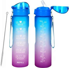 img 4 attached to 💧 32oz Time Marker Leakproof Water Bottle with Straw Lid for Fitness and Outdoor Enthusiasts - BPA Free, Includes Straw Brush. Ensure Optimal Hydration Throughout the Day!