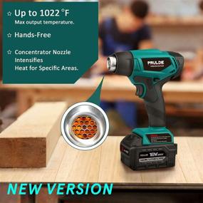 img 2 attached to 🔥 Cordless Heat Gun, PRULDE 20V Max Lithium-ion Battery Hot Air Gun Kit with 4.0Ah Rechargeable Battery & Charger, 4 Nozzle Attachments for Crafts, Shrink Wrapping, Phone Repairing, Tube Bending - NHG0140