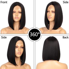 img 3 attached to 👩 12” Black Short Straight Bob Wig for Women - Heat Resistant Synthetic Shoulder Length Middle Parting Hairpiece for Cosplay, Daily Wear, Parties