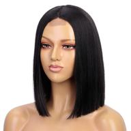 👩 12” black short straight bob wig for women - heat resistant synthetic shoulder length middle parting hairpiece for cosplay, daily wear, parties logo