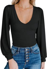 img 4 attached to 👗 Stylish and Comfortable: Spadehill Women's V-Neck Long Sleeve Bodysuit for All-Occasion Wear