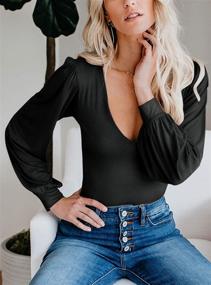 img 3 attached to 👗 Stylish and Comfortable: Spadehill Women's V-Neck Long Sleeve Bodysuit for All-Occasion Wear