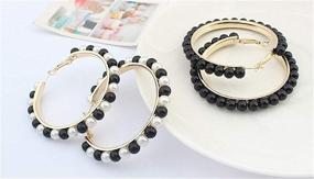 img 2 attached to 🖤 Stylish Black and White Pearl Hoop Earrings with Stainless Steel Pin for Women and Girls - Elegant Circle Loop Jewelry