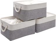 📦 3-pack large canvas storage baskets with drawstring lids, foldable boxes for organizing closets, clothes, toys, books, etc. - gray/ white, 15.7 x 11.8 x 8.2 inches logo