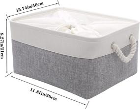 img 3 attached to 📦 3-Pack Large Canvas Storage Baskets with Drawstring Lids, Foldable Boxes for Organizing Closets, Clothes, Toys, Books, etc. - Gray/ White, 15.7 x 11.8 x 8.2 inches