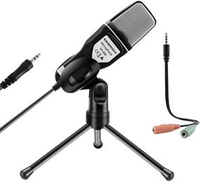 img 3 attached to 🎙️ SOONHUA 3.5MM Plug and Play Condenser Microphone with Desktop Stand for Gaming, YouTube Video, Recording Podcast, Studio – PC, Laptop, Tablet, Phone, Computer Mic