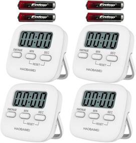 img 4 attached to ⏲️ Efficient 4 Pack HAOBAIMEI Digital Kitchen Timer: Simple Operation, Count Up/Down, Loud Alarm, Low Energy, Magnetic Backing, Stand, White (Batteries Included)