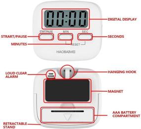 img 2 attached to ⏲️ Efficient 4 Pack HAOBAIMEI Digital Kitchen Timer: Simple Operation, Count Up/Down, Loud Alarm, Low Energy, Magnetic Backing, Stand, White (Batteries Included)