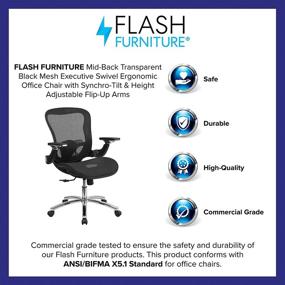 img 1 attached to Transparent Black Mesh Executive Swivel Ergonomic Office Chair by Flash Furniture - Mid-Back with Synchro-Tilt, Height Adjustable Flip-Up Arms