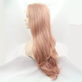 img 3 attached to 🌹 24 Inch Heat Resistant Fiber Hair Rose Golden Lace Wig, Peach Pink Wave Hair Replacement - Xiweiya Synthetic Wig with Natural Hairline, Long and Fluffy, Wavy, in Orange Red Color