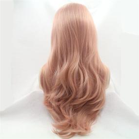 img 2 attached to 🌹 24 Inch Heat Resistant Fiber Hair Rose Golden Lace Wig, Peach Pink Wave Hair Replacement - Xiweiya Synthetic Wig with Natural Hairline, Long and Fluffy, Wavy, in Orange Red Color