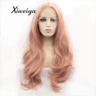 🌹 24 inch heat resistant fiber hair rose golden lace wig, peach pink wave hair replacement - xiweiya synthetic wig with natural hairline, long and fluffy, wavy, in orange red color logo