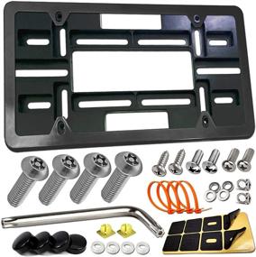 img 4 attached to 🚗 Universal Front License Plate Mounting Kit - Aluminum Car Tag Bracket with Anti-Theft Screws Bolts Caps Covers, Fastener Nuts, and Black Frame for Front Bumper with 2 Drill Holes