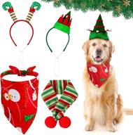 🐾 christmas pet costume set: 4-piece dog headbands bandana scarf, santa dress & xmas accessories for cat, puppy - perfect holiday outfit! logo