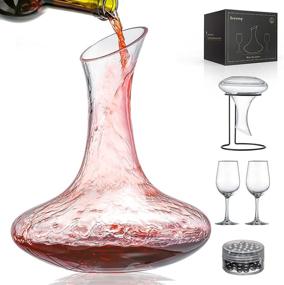 img 4 attached to 🍷 Gezzeny Wine Decanter Set - 50oz Crystal Wine Carafe with Red Wine Accessories: 1.5L Decanter, Two Wine Glasses, Cleaning Beads, Drying Stand - Wine Gifts for Men/Women