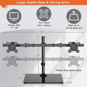 img 1 attached to 🖥️ Подставка Perlegear для двух мониторов: независимое крепление на столе с стеклянной основой для плоских и изогнутых экранов диагональю 17-32 дюйма - поворот, наклон, регулировка высоты, вращение - каждая рука выдерживает до 26 фунтов