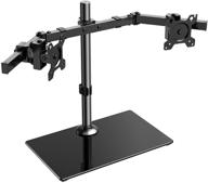 🖥️ perlegear dual monitor stand: freestanding desk mount with glass base for 17-32 inch flat curved screens - swivel, tilt, height adjustable, rotation - each arm holds up to 26 lbs logo