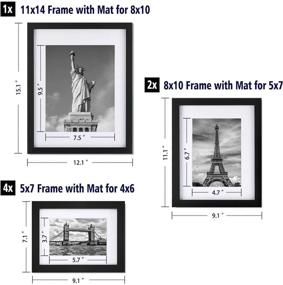 img 2 attached to 🖼️ One Wall Multi Pack Black Wood Frames: 7-Piece Gallery Wall Kit with Tempered Glass, Tabletop or Wall Display - Includes 11x14, 8x10, and 6x8 Frames with Mats