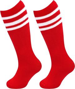 img 1 attached to High-quality Kids Soccer Socks: Toddler Knee High Socks with Stripes for Boys and Girls