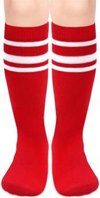 img 4 attached to High-quality Kids Soccer Socks: Toddler Knee High Socks with Stripes for Boys and Girls